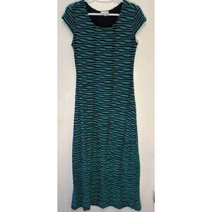 ECI New York Teal Black Stripe Stretch Dress Medium Cap Sleeve